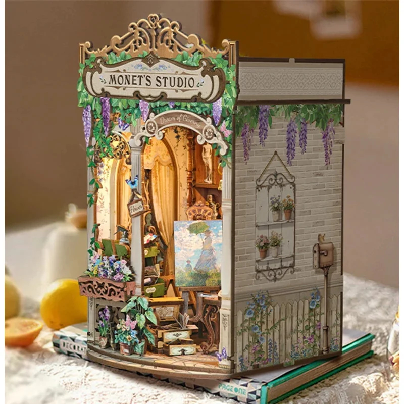 Diy Wooden Book Nook Kit Shelf Insert - Ahşap Monet'in Stüdyosu Kitap Köşesi Raf