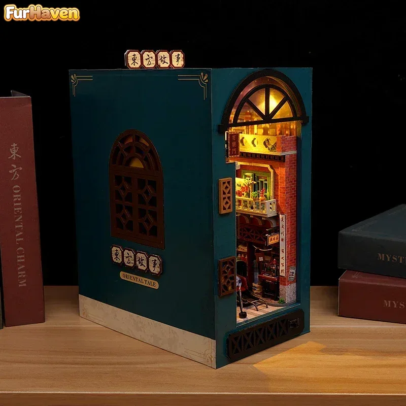 Diy Wooden Book Nook Kit Shelf Insert - DIY Ahşap Oryantal Masallar Çin Kitaplık
