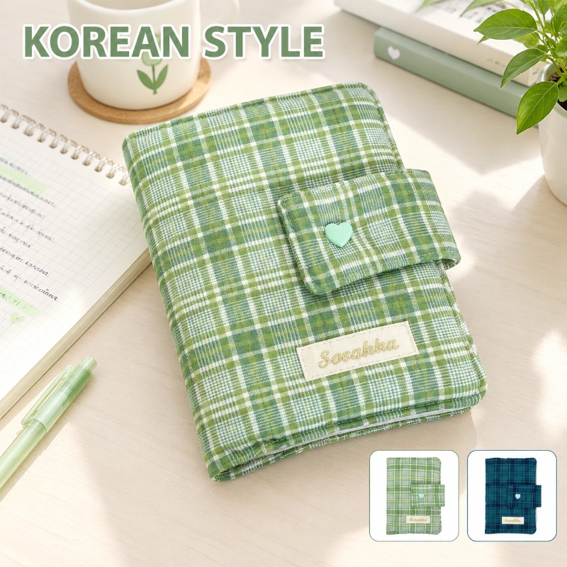 Stationery Books - Yeşil Beyaz Gingham Desenli El Yapımı