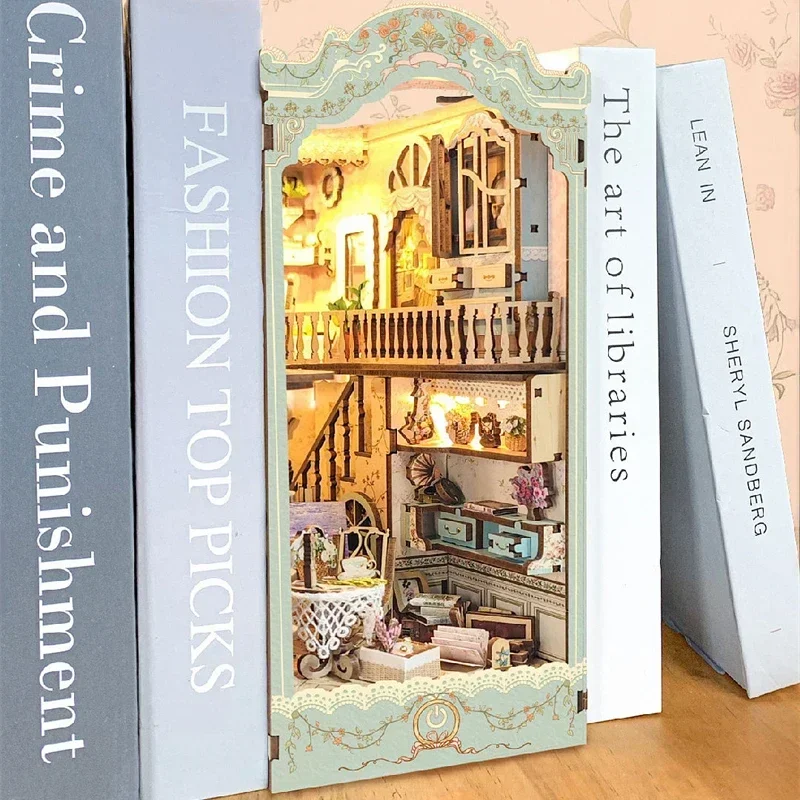 Diy Wooden Book Nook Kit Shelf Insert - Kendin Yap Ahşap Pastoral Günlük Defteri